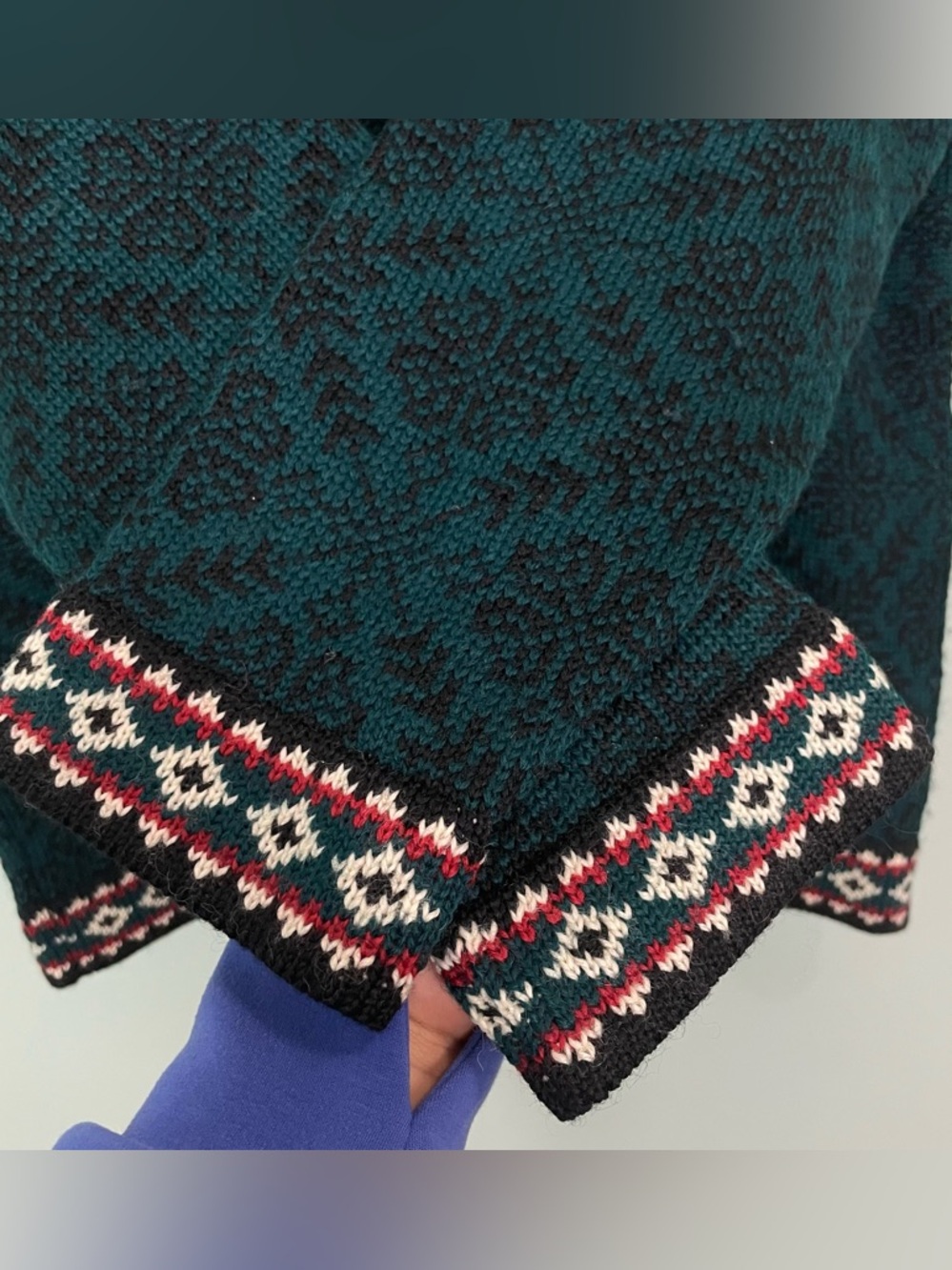 L.L. Bean Vintage Isle Nordic Wool Sweater Cardigan Pattern Multi Green Women XL - Picture 7 of 9